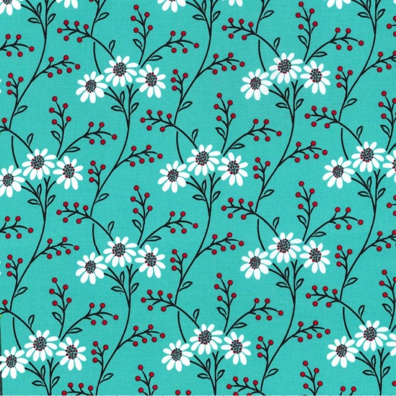 Blue Mermaid Wallflower Waltz Floral Michael Miller Fabric 1 Yard