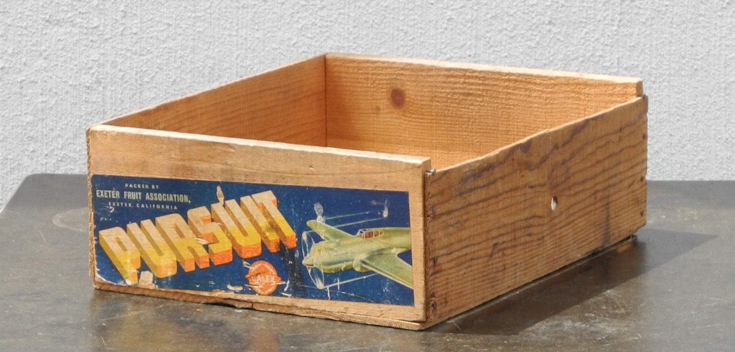 Vintage Pursuit Airplane Label wooden Crate