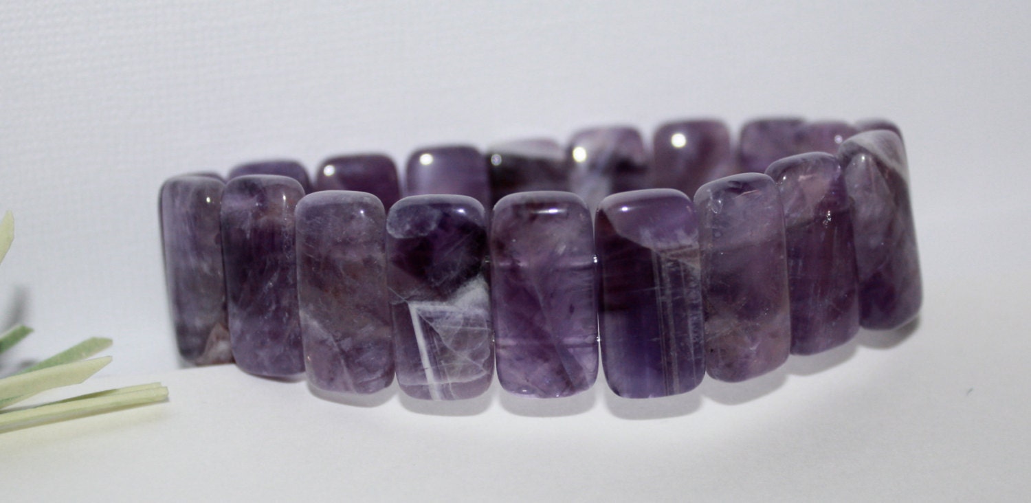 Dog Tooth Amethyst Bracelet Natural Gemstone Double Drill Strand Stretch February Birthstone Birth Month Purple Birthstone Jewelry For Her