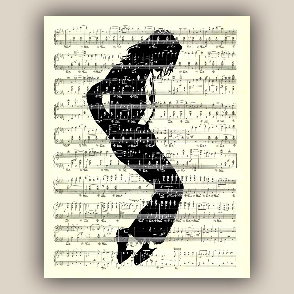 Michael Jackson silhouette on  old sheet music 11x14 Print