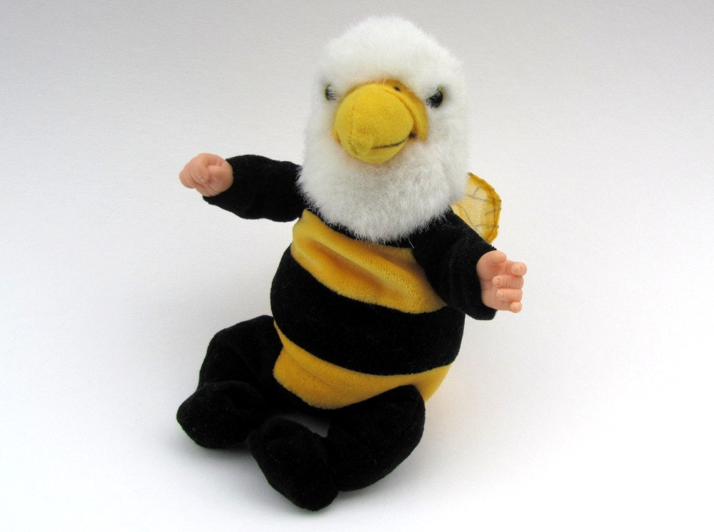 Hawk baby, recycled soft sculpture monster stuffed toy