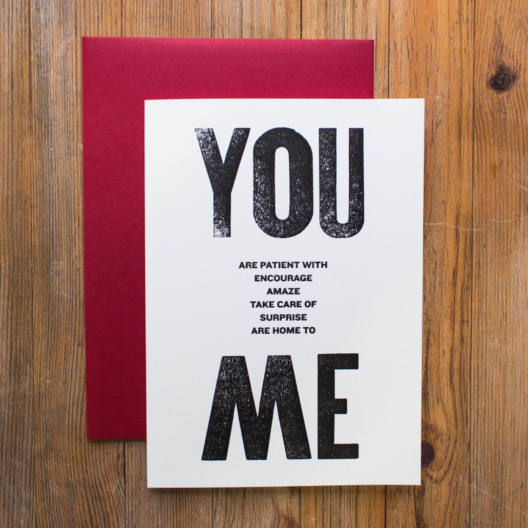 You & Me Letterpress Card - White Card/Red Env.
