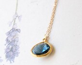 Gold Framed Glass Pendant Necklace - blue stone necklace - minimalist fewelry 14k gold filled chain