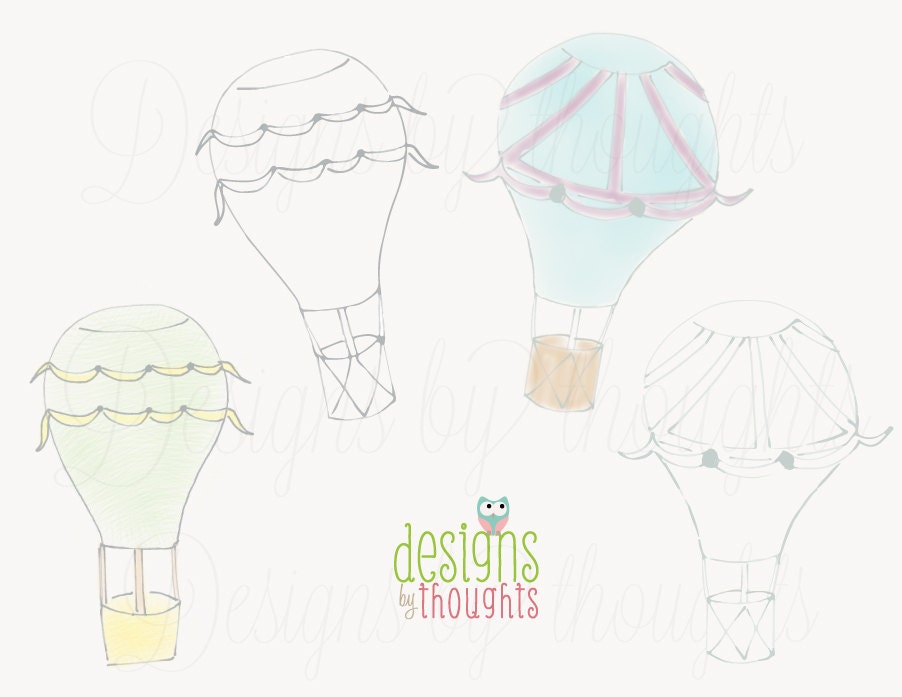 Hot Air Balloon Doodles - Digital drawing for your paper crafts and special events - INSTANT Download via Etsy