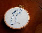 Hand Sewn 3" Lake Michigan Embroidery