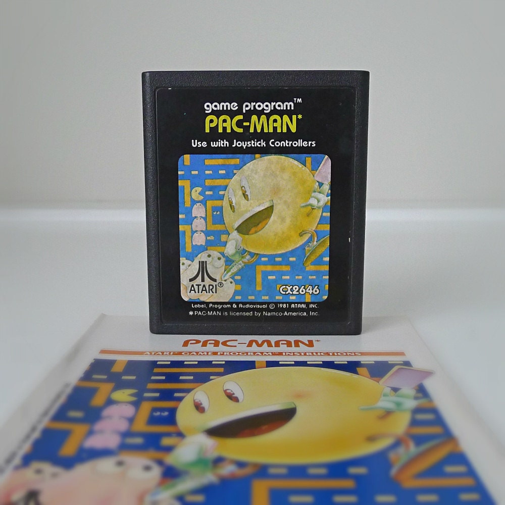 Vintage Video Game, "Pac-Man" Atari Game, with Original Instructions - 1980s, arcade classic, geekery, for him, nerd, pop culture