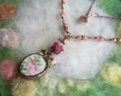 Broken China Pendant, Tiny Pink Flowers