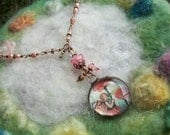 Glass Pendant, Zinnia Flower Fairy, Pink