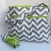Monterey Chevron Diaper Bag Set - Large - Grey Chevron and Circles In Lime - Adjustable Strap and Elastic Pockets