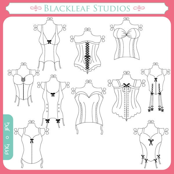 Dress Forms Clip Art Instant Download- vintage, corsets, bridal shower, lingerie shower, premade logo Personal and Commercial Use Clipart Il_570xn