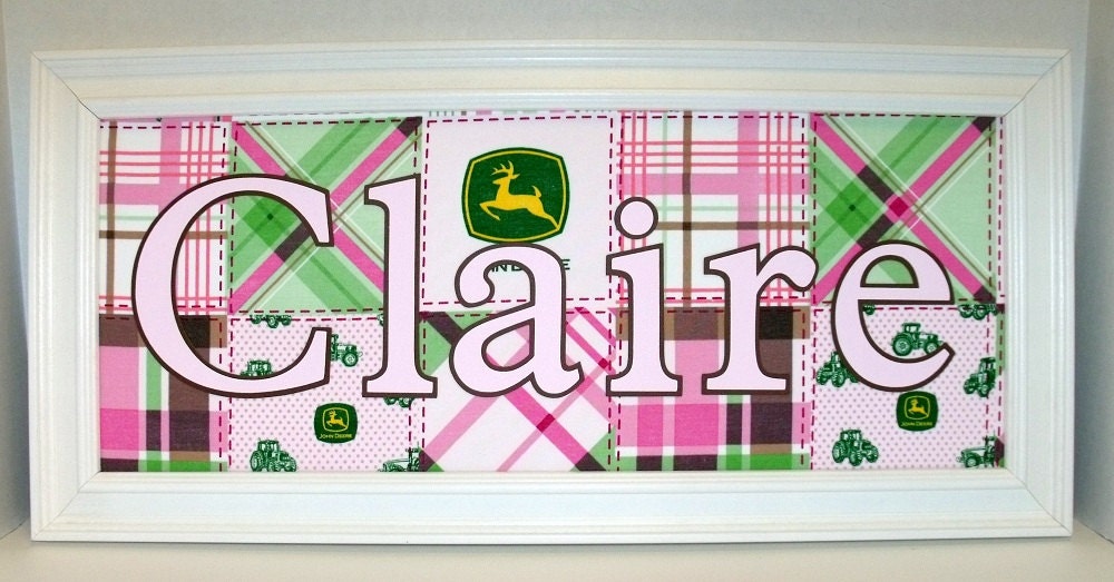 Pink John Deere Girls Decor - Personalized Name Sign - Deluxe 11x14, 8x20 or 10x20 Frame Included