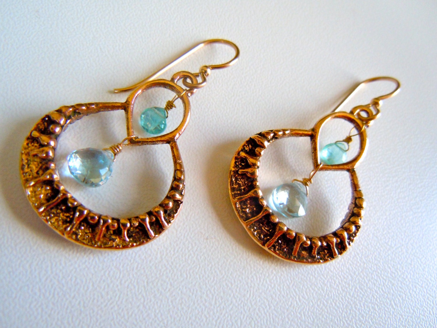 Blue Eyes Crying in the Rain Topaz Apatite Bronze Earrings