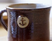 One nautical stoneware mug - hand thrown glazed in red jasper and brilliant white