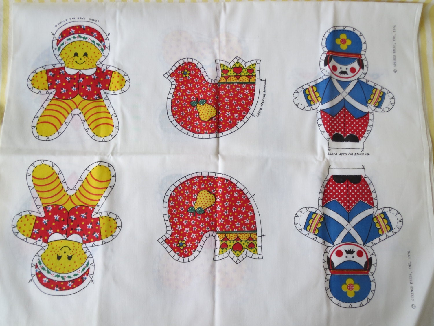 Vintage Printed 1976 Fabric Panel Christmas Ornaments
