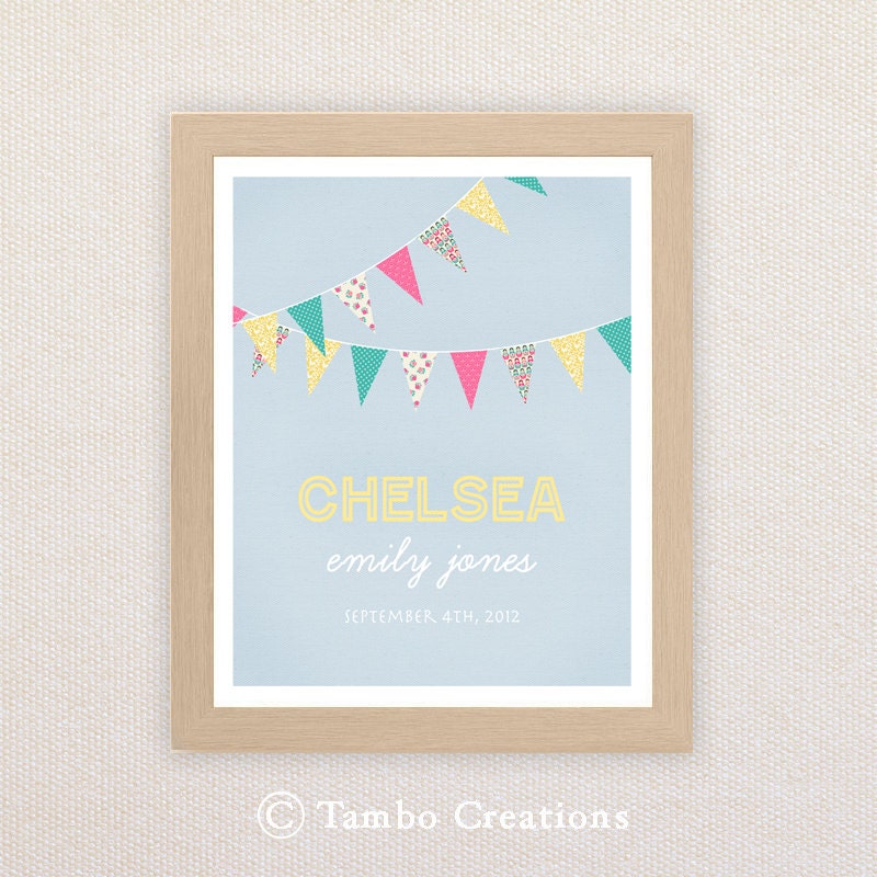 Printable Personalized Nursery Wall Art. Bright Buntings. Girl or Boy. Il_570xn