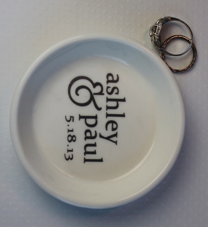 CUSTOM Ceramic Ring Holder - Your Names and Wedding Date -  and your color choice