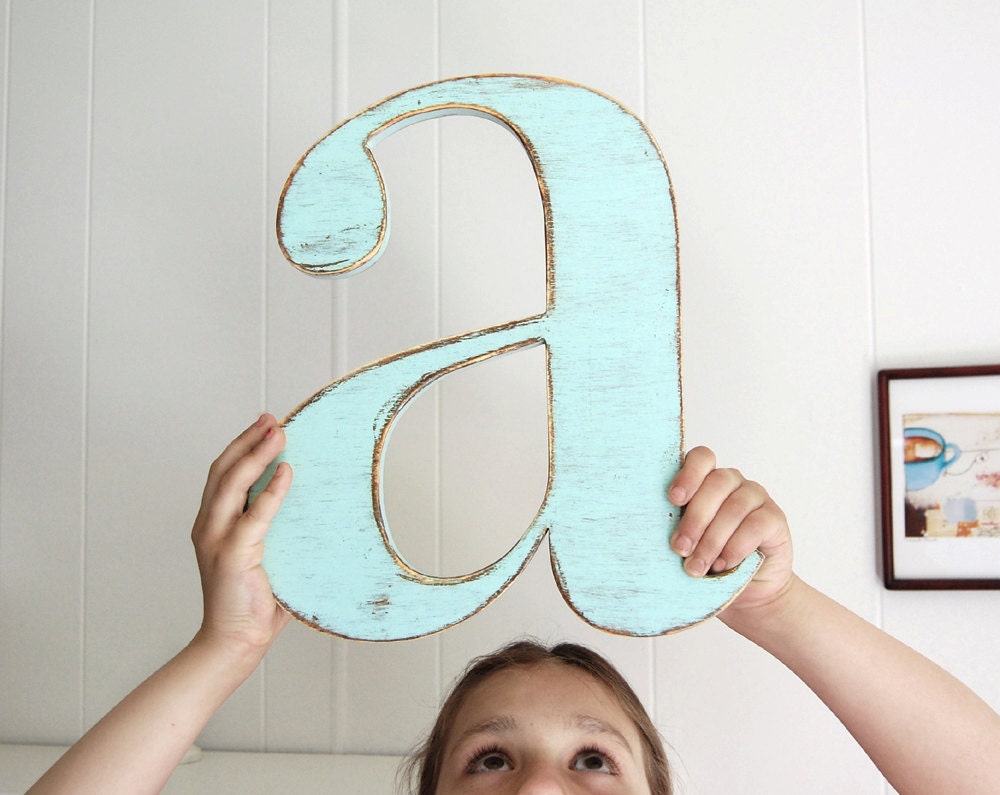 nursery decor baby wall letter decoration shabby vintage style Light Turquoise