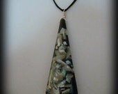 Vintage Black  Lucite Pendant Necklace, Mother Of Pearl, Sterling Silver