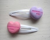 Primadonna Girl Conversation Heart Polymer Clay Hair Clip Set (as seen on Marina)