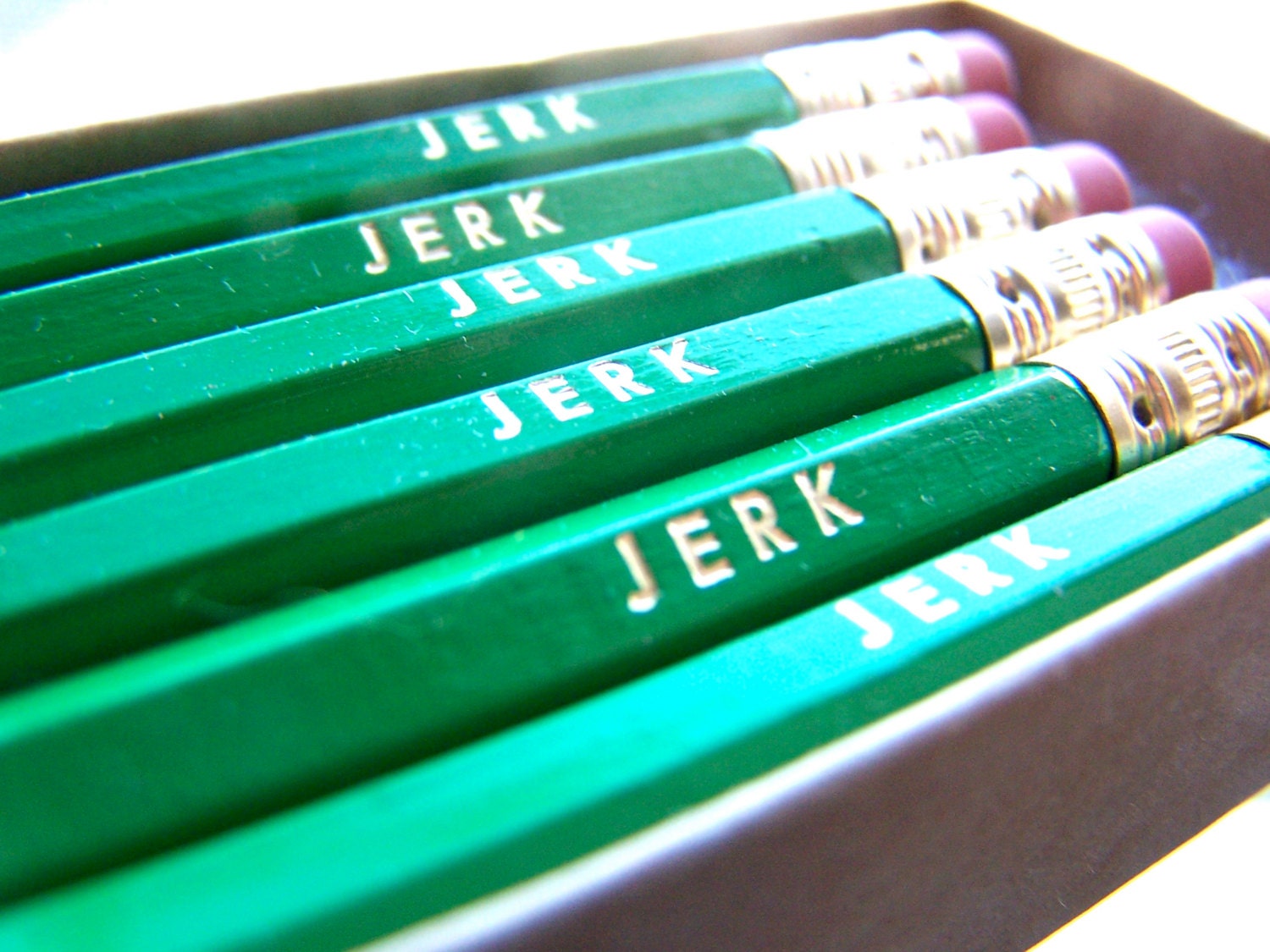 PENCILS (6) green - jerk hex pencils w/ kraft pencil box