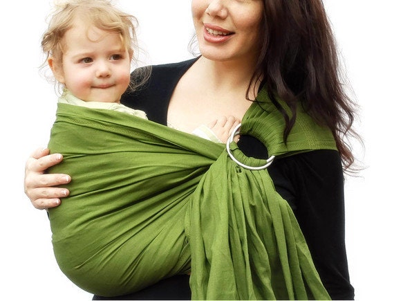 Baby Carrier Ring Sling LINEN - Sage Green - Pleated Shoulder - Made to Order in Standard or Petite lengh only