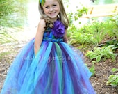 Midnight Peacock Tutu Dress.... Braided Sash.... Satin Hair Bow.. Size newborn-5t