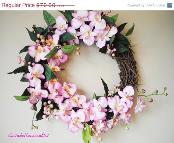 25% Off Orchid Wreath, Tropical Wreath, Hawaiian Wreath, Summer Wreath, Outdoor Decor