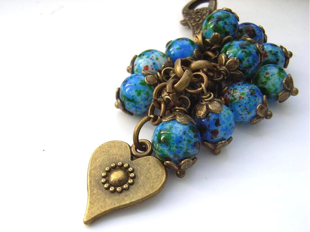 Bag charm purse charm heart blue beads