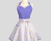 Sweetheart Retro Apron . Cute and Flirty Lavender & Soft Light Yellow Swirls  Handmade  Cute Full Kitchen Apron