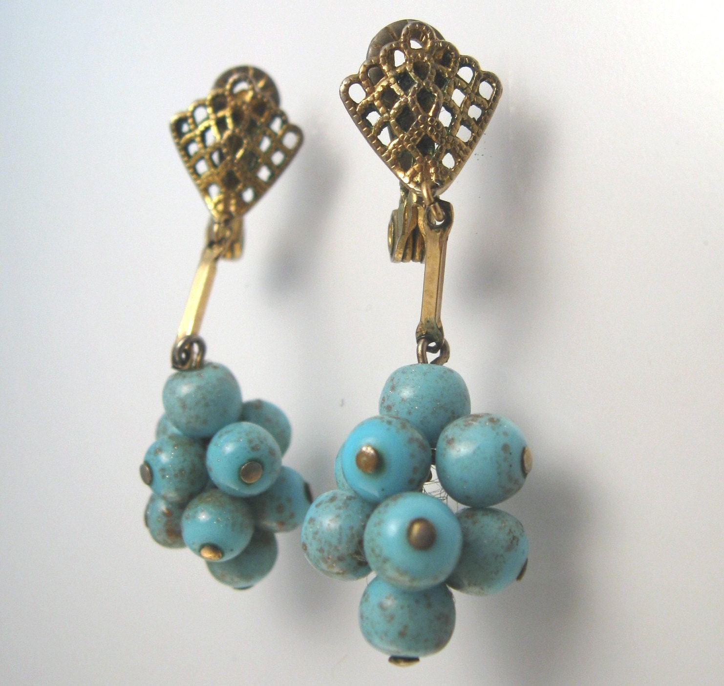 Vintage Dangling Aventurine Glass Earrings - Lewis Segal