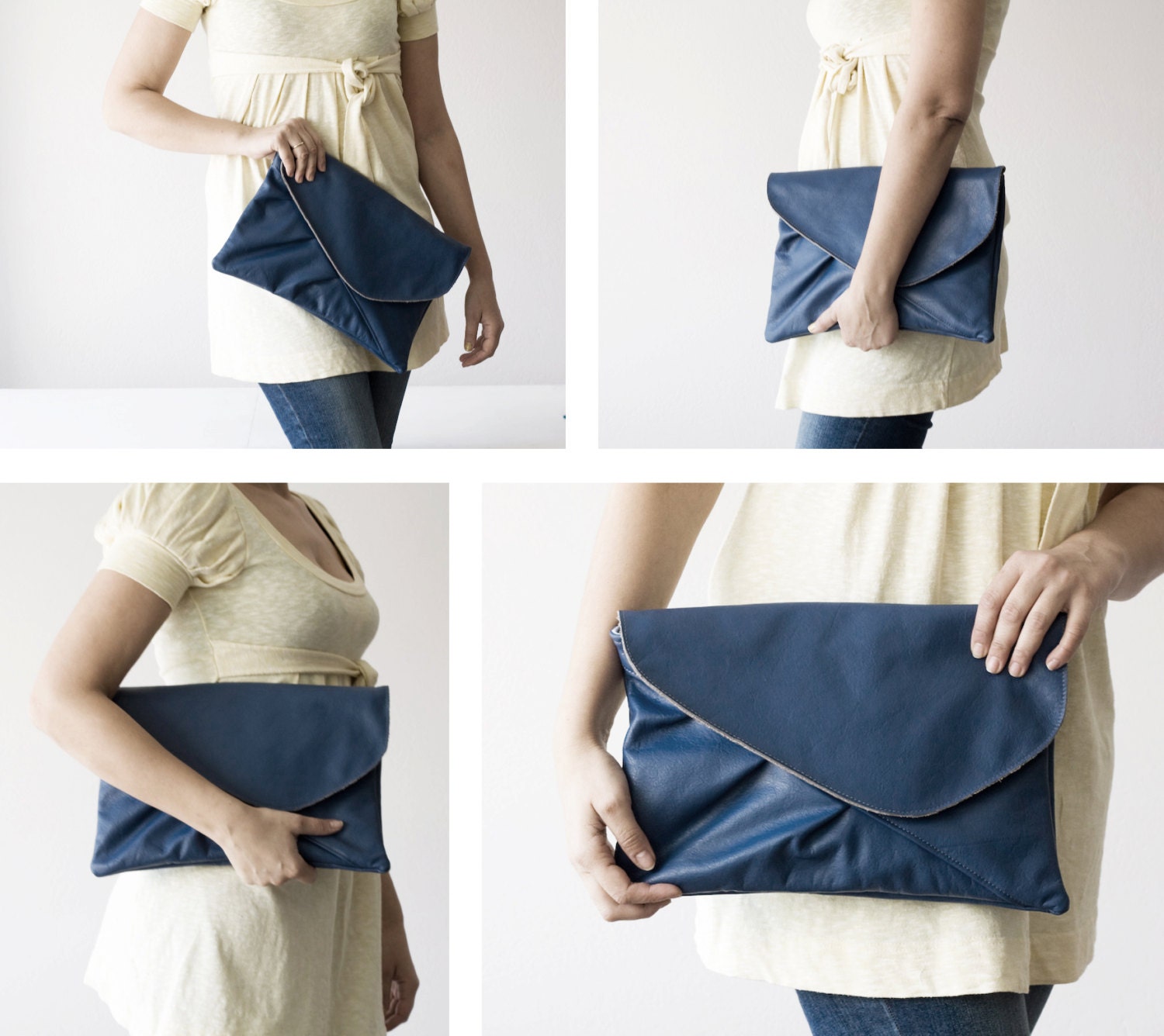 Yellow leather oversized clutch , envelope , handbag