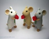 Valentine Love Mouse with Red Rose Ornament Sculpture Anniversary Sold Individually