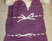 Handmade Crochet Baby Cocoon Swaddling Blanket and Hat - Infant Girl Rose Violet with Ribbons