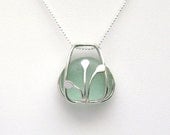 Sea Glass Jewelry - Sterling Caged Aqua Sea Glass Necklace