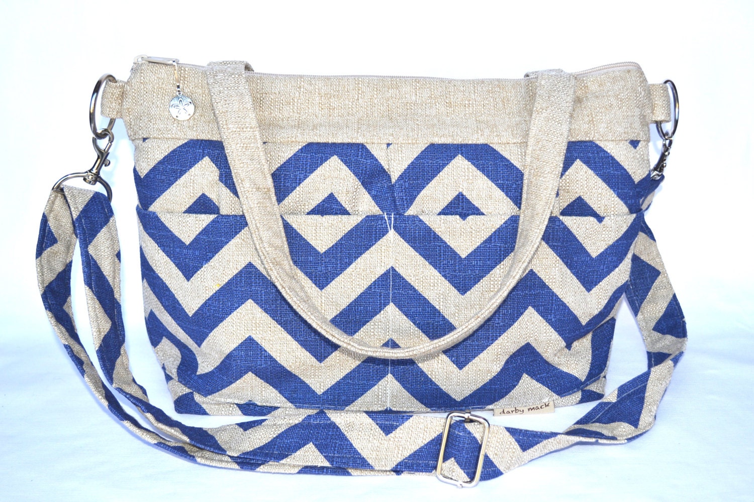 Camera Bag DSLR, Camera Bag Purse , with padded camera bag insert,, Blue Chevron with zipper top by Darby Mack Designs
