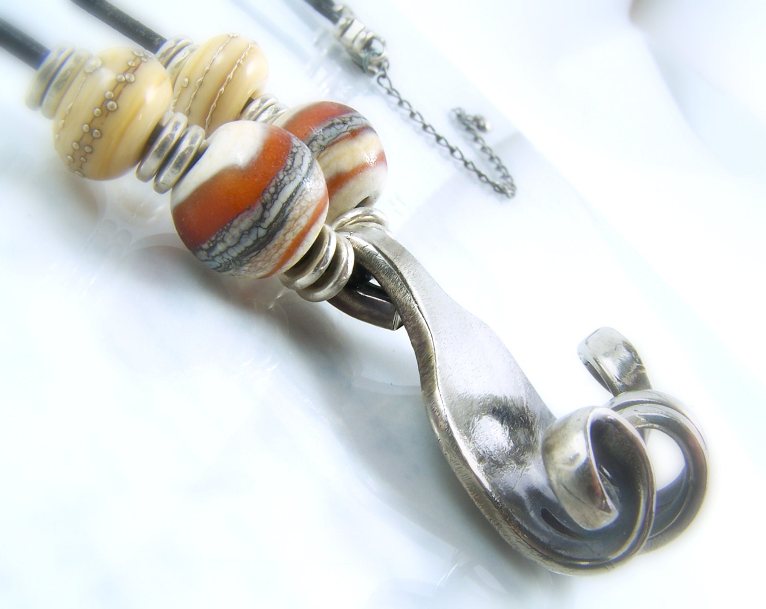 Fork Necklace - Eco Friendly - Silverware Jewelry - Flatware Jewelry - Edgy Necklace - Lampwork Pendant - Upcycled Recycled Repurposed