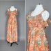 Vintage Maxi Dress 70s 1970s Summer Sun Dress Orange and Green Ruffle Bust Floral Medium