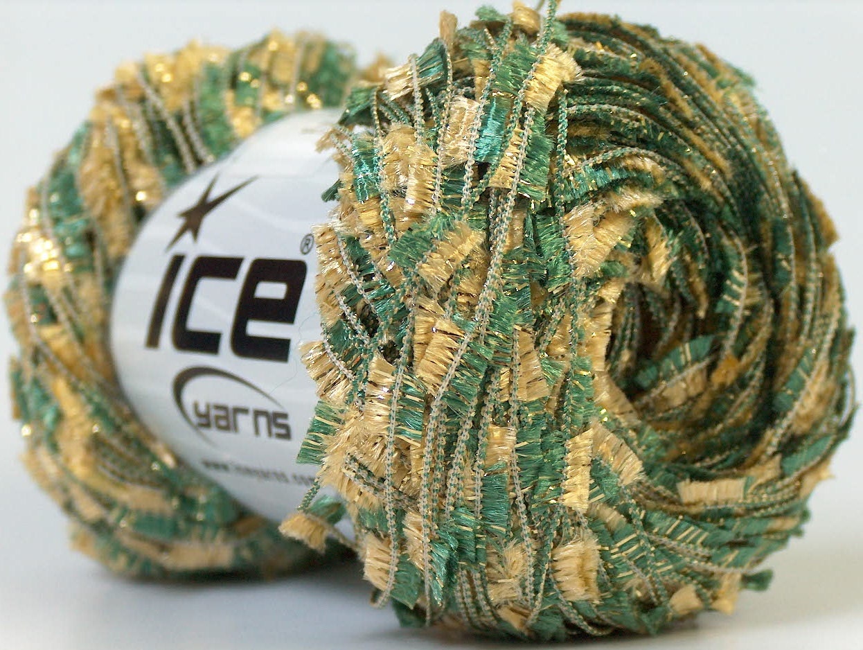 Sparkling Khaki Camel Butterfly Lurex Ice Festive GoldGreen Flag Yarn 22884 136Y