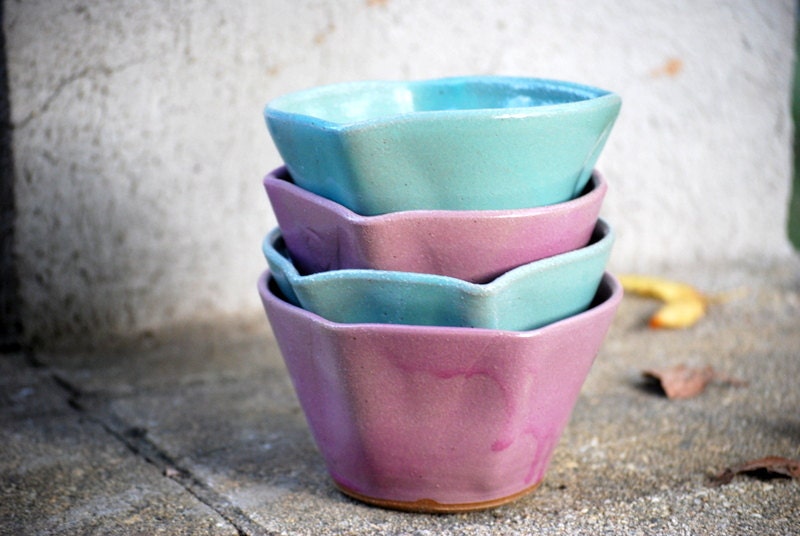four bowls in mint and lavender ice cream candy serving bowl