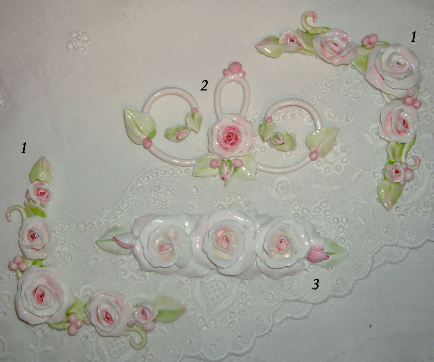 Pair of shabby chic handmade cabochon furniture applique corners perfect for mirrors and cottage home decor No.1