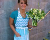 Aqua Full Utility Apron - New Item, Ode to Aquamarine Modern Chevron Apron for Birthday Gift, Hostess, Teacher
