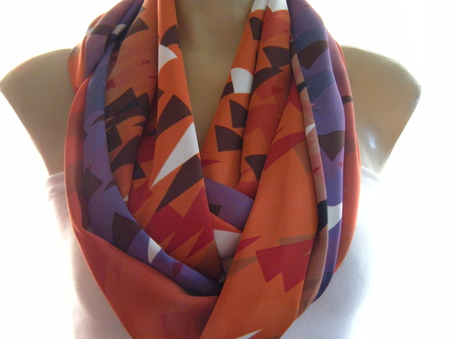 Rust satin matte..With pretty print  and a peak of Lavender.Necklace scarf..Infinity scarf..Tube version..Limited collection