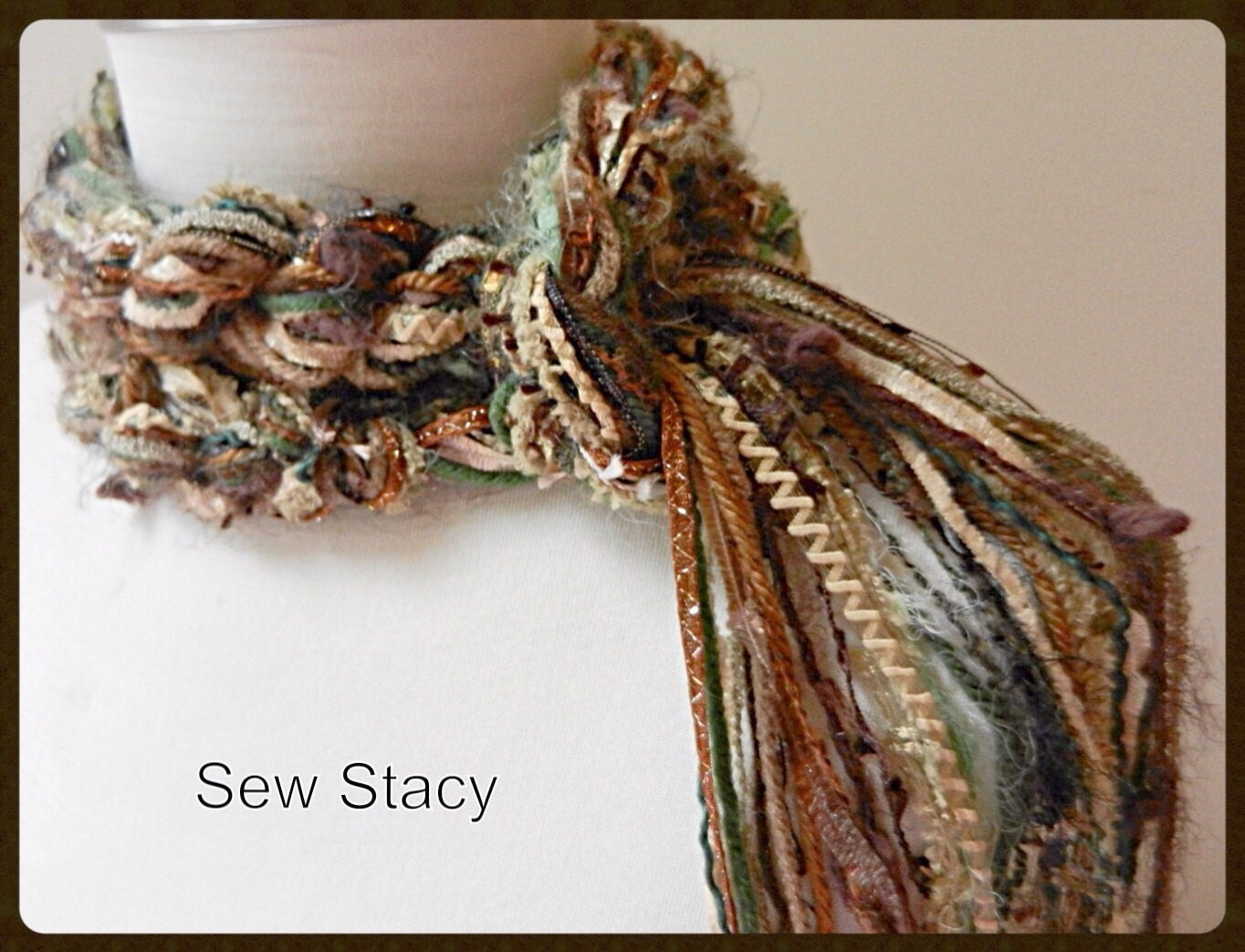 Crochet Scarf...CAMOUFLAGE Pippy Mini Scarf..Browns, Greens, Tan