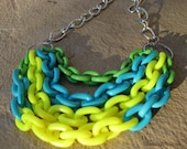 Chain of Fools, bib necklace with vintage chain in bright colors