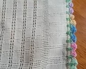 Vintage Ladies Hankie, sunshine yellow with multi color pastel crochet edge,  so dainty, victorian, Sweet, Romantic,  Mothers Day