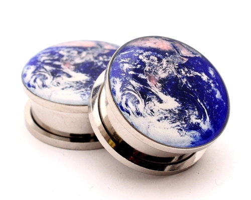 Earth Picture Plugs gauges - 8g, 6g, 4g, 2g, 0g, 00g, 7/16, 1/2, 9/16, 5/8, 3/4, 7/8, 1 inch