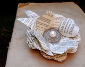 Flower brooch, Mother's Day brooch, recycled book, paper flower, pearl rose