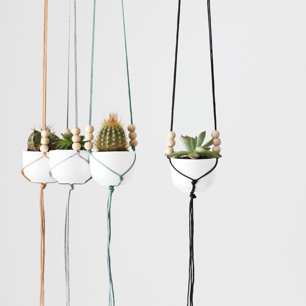 Mini Hanging Planter with Cup / Modern Macrame Planter / Plant Hanger
