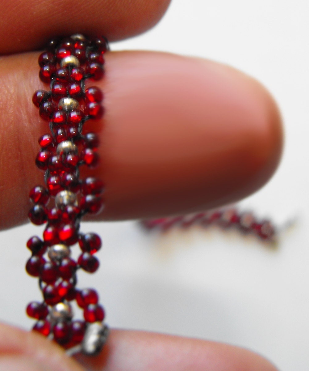 Ruby Red Beaded Bracelet - Vintage