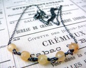 honey yellow aventurine necklace. wire wrapped beads on oxidized sterling silver - dainty jewelry